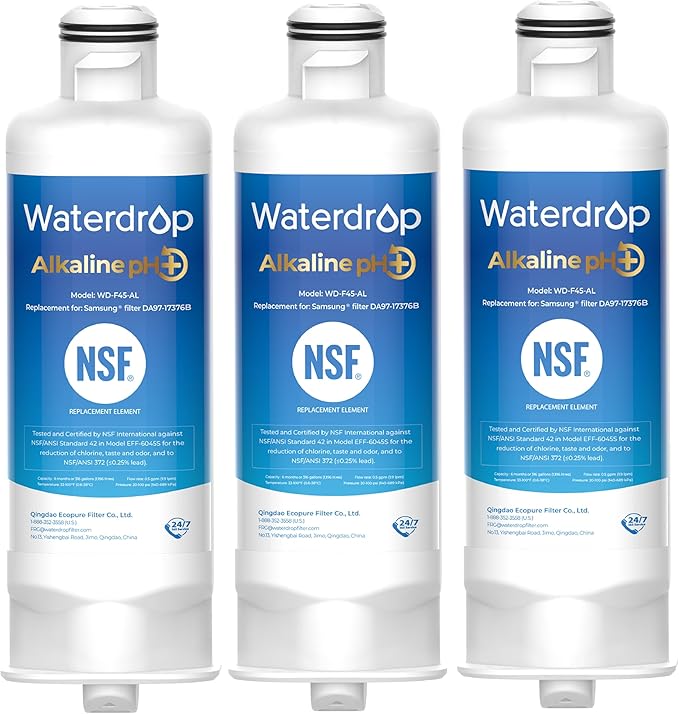 Waterdrop Alkaline DA97-17376B Water Filter, Enhances pH, Replacement for HAF-QIN/EXP, DA97-08006C, RF28R7201SR, RF28R7351SG, WD-F45-AL, 3 Filters