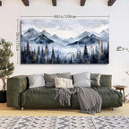 SERIMINO Mountain Landscape Large Wall Art, Misty Forest Canvas Prints, Blue Gold Watercolor Pine Tree Paintings Wall Decor Living Room Bedroom, Natural Scenery Office Decor Pictures 30"X60"