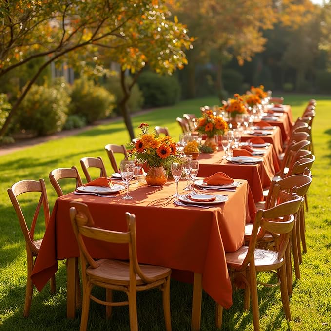 sancua Square Tablecloths 85x85 Inch Rust - Fabric Fall Table Cloth for Square or Round Tables, Burnt Orange Washable Polyester Table Cover for Thanksgiving, Holiday Party, Decorative Display Tables