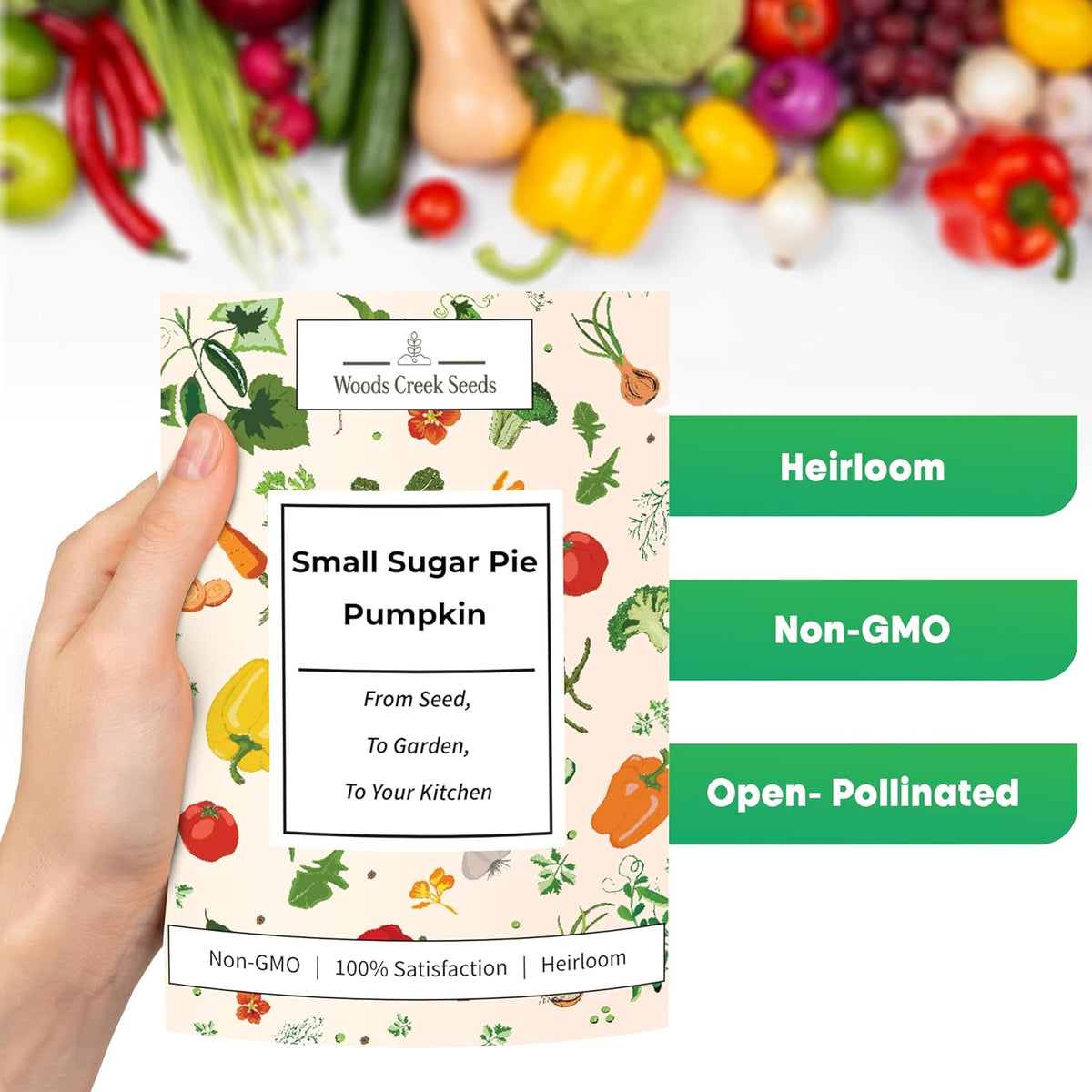Woods Creek Seeds: Small Sugar Pie Pumpkin Seeds for Planting - Over 40 Heirloom Non-GMO Pumpkin Seeds to Plant - Ideal Heirloom Seeds to Grow for Pies & Fall Harvest - Pumpkins for Outdoor Gardens