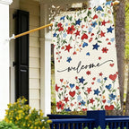 Baccessor Patriotic 4th of July House Flag 28x40 Inch Double Sided Burlap,Memorial Day Welcome American Red and Blue Flower Large Flag Summer Holiday Porch Patio Seasonal Outdoor Outside Decoration