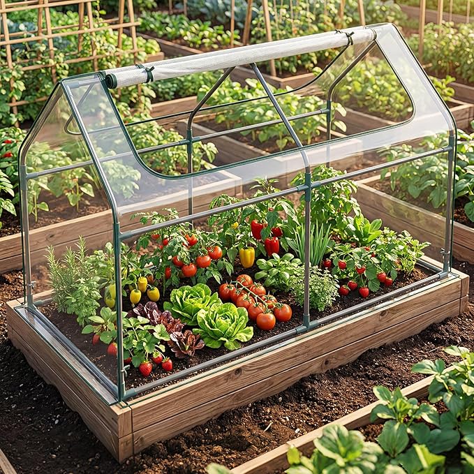 S AFSTAR 3-in-1 Raised Garden Bed with Greenhouse Cover, 6FT x 3FT x 4FT Galvanized Bottomless Planter Box Kit with Dual Roll-Up Screen Windows, Outdoor Mini Greenhouse for Vegetables (Silver & Clear)