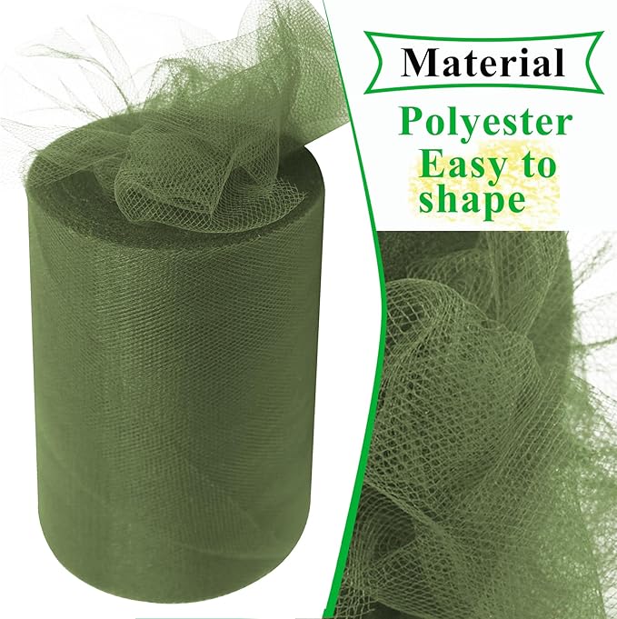 Olive Tulle Fabric Rolls 6 Inch by 100 Yards (300 feet) Fabric Spool Tulle Ribbon for DIY Tutu Bow Baby Shower Birthday Party Wedding Decorations Christmas Craft Supplies