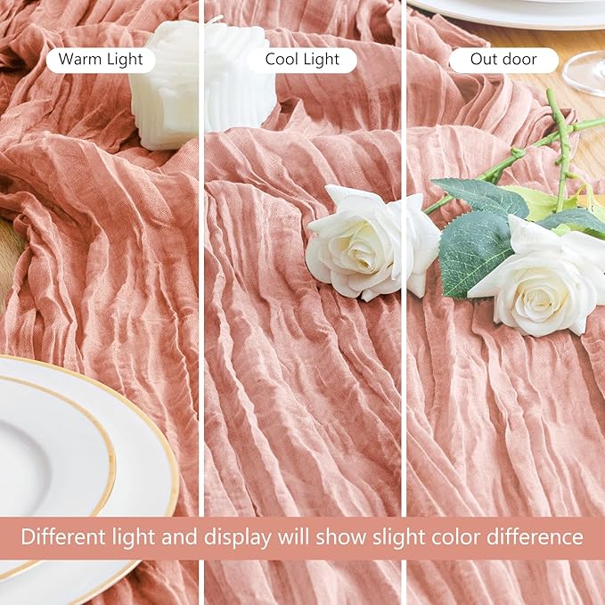 Asee'm Cheesecloth Table Runner 120 Inches Dark Rose Boho Gauze Cheese Cloth Runner 10FT Rustic Sheer Fall Table Runners for Thanksgiving Wedding Baby Shower Holiday Party Decoration