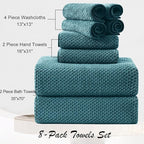 8 Piece Large Turquoise Family Bath Towel Set-2 Oversized Bath Towel Sheets,2 Hand Towels,4 Washcloths-600GSM Soft Highly Absorbent Quick Dry Beach Chair Towels Woven Towels for Bathroom Hotel and Spa