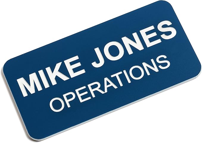 Custom Engraved Name Tag Badges – Personalized Identification with Pin or Magnetic Backing, 1.5 Inches x 3 Inches, Blue/White