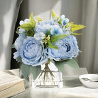ENOVA FLORAL Artificial Flower Arrangement with Vase,Mixed Artificial Silk Peony Flower in Vase for Decoration Home Office, Wedding Centerpiece (Blue)