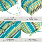 FUNHOME Outdoor Chair Cushions 19 x19 Inch,Water Resistant Tufted Seat Cushions 19",Reversible,Weather Resistant,Rounded Back Wicker Chair Cushion for Patio Garden Furniture(Green Stripe)