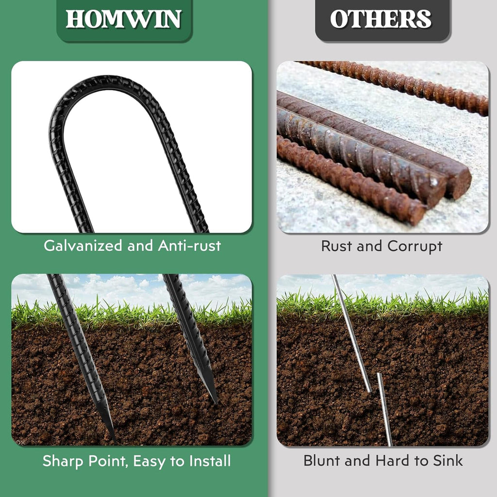 12 inches 12-Pack Trampoline Stakes Anchors High Wind Stake Heavy Duty U Hooks for Ground Lawn Garden Yard Stakes for Decorations Swing Set Shed