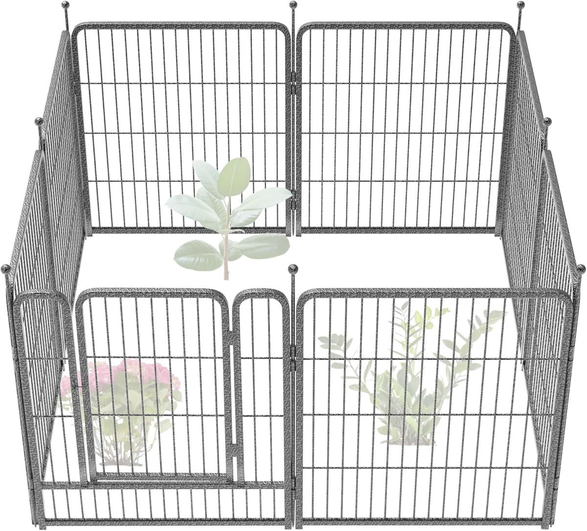 FXW Garden Fence Outdoor for The Yard – 32in(H) x 18.2ft(L) Heavy Duty Metal Animal Barrier for Dog and Rabbit, Decorative Dog Fence, 8 Panels, Silver