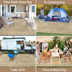 Waterproof Outdoor Rug 8x10 ft, Reversible Plastic Straw Mat, Large Floor Mat for Patio, Camping, Picnic, Backyard RV, Deck, Beige