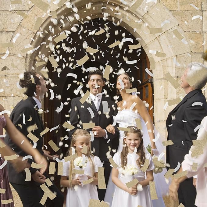 White Mix Gold Rice Confetti Cannon,6Pack Biodegradable Mulitcolor Confetti Poppers Party Shooters,12inch Party Poppers For Lawns Wedding,Birthday,Celebrations,Photo Shoots and New Years.