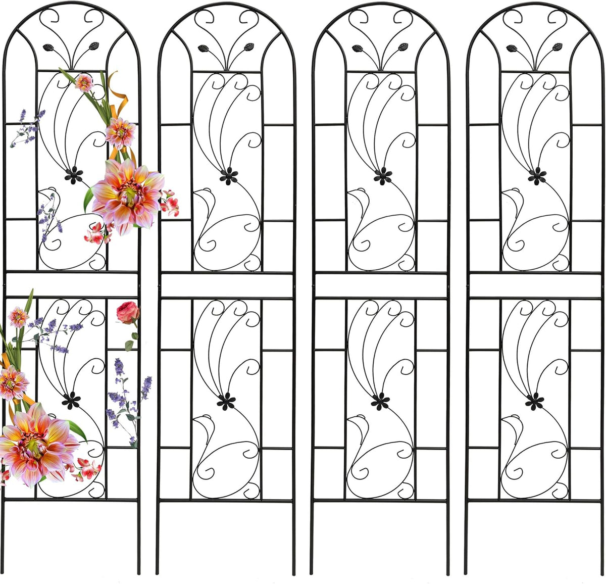 Garden Trellises, 4 Pack Black Metal Coated Rustproof Trellis for Climbing Plants Outdoor, Roses, Vines, Flowers, and Vegetables-86.7" x 19.7"