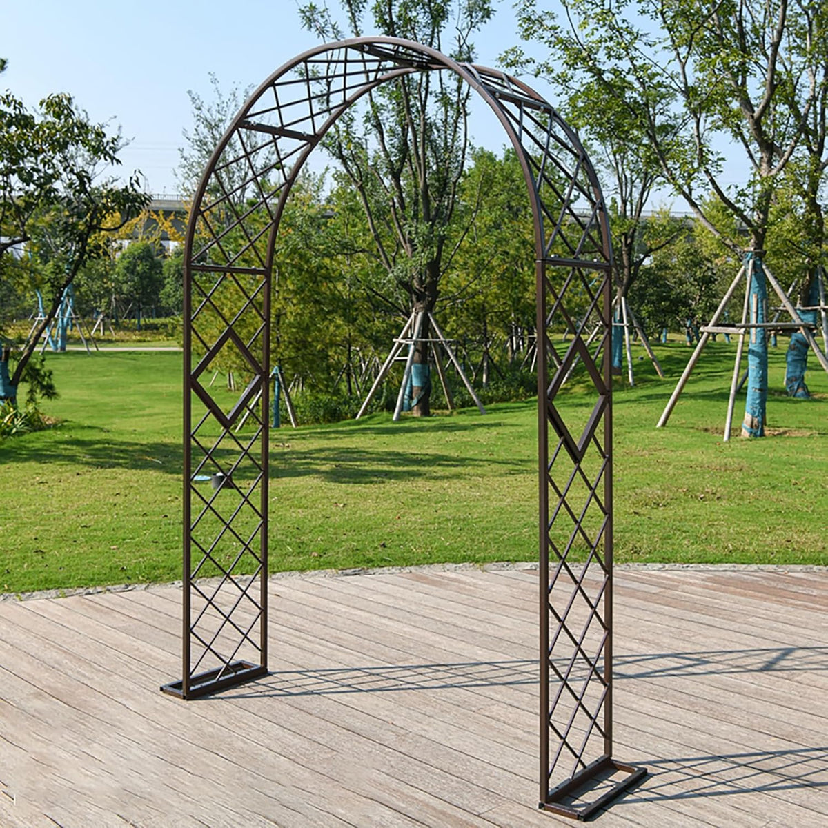 Heavy Duty Garden Arch Trellis, Wide Outdoor Metal Arbor Trellis Arch for Climbing Plants, Sturdy Garden Arbors for Wedding, Ceremony, Party, Lawn Décor Brown 86.6''*15.7''*90.6''