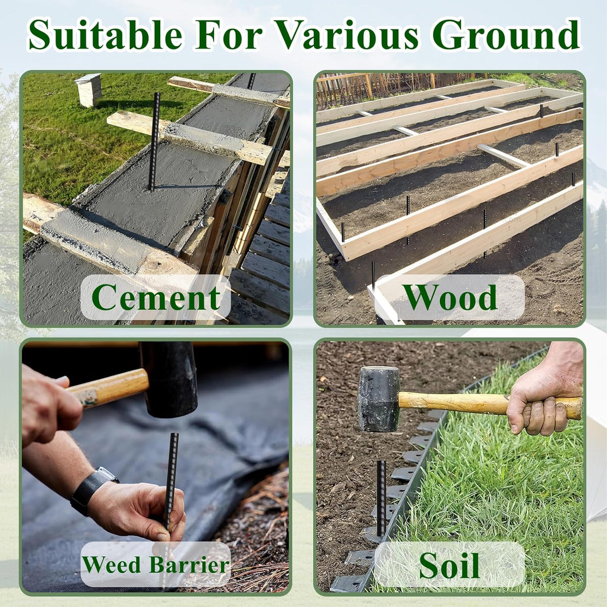 Rebar Stakes 16 Inch 20 Pack Heavy Duty Ground Anchors with Chisel Point End Long Straight Steel Tent Stakes 3/8" Thickness Metal Spikes Black Coated for Concrete Timber Camping Garden Plant