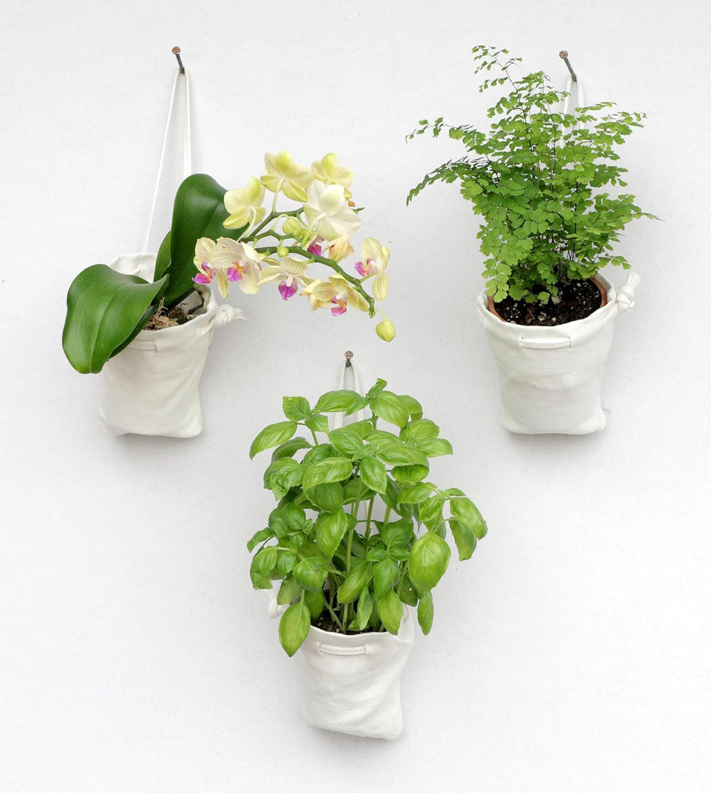 Cloth Hanging Plant Bag – Reusable Natural Hemp Fiber Flower Pot Holder for Indoor & Outdoor Use – Fits 3.5 Inch Pots – Strong Drawstring – Ideal for Vertical Gardens, Orchids & Herbs 1-Pack