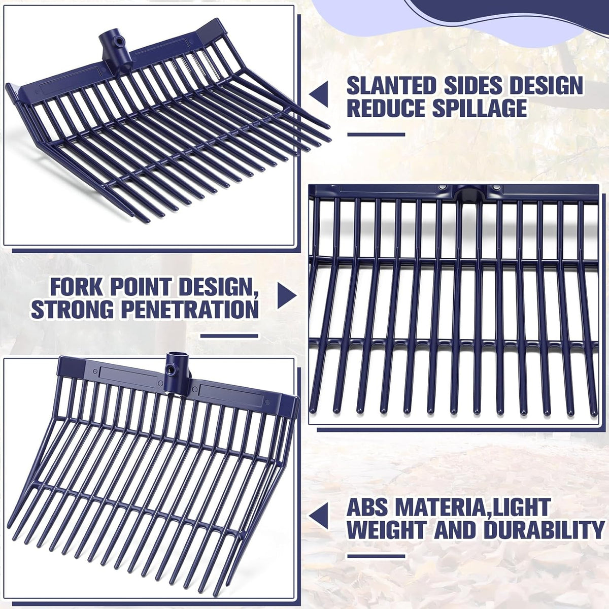 Lasnten Manure Fork Replacement Head, 18 Tines Pitchfork Head with Screws and Nuts, Horse Manure Rake for Picking up Grass and Hay (Navy,2 Pcs)