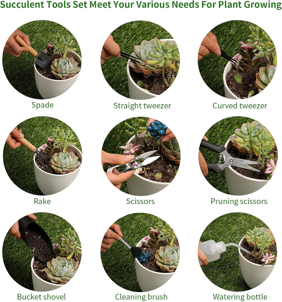 11Pcs Succulent Tools,Mini Garden Tools,Succulent Watering Tool as Plant Accessories,Succulent Gardending Hand Tools Kit for Seedling Soil,Caring Succulent,Houseplant,Gifts for Woman (No Flowerpot)