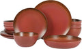Bloomhouse - Oprah's Favorite Things - Palermo Sun Double Bowl Stoneware Reactive Glaze Plates and Bowls Dinnerware Set - Paprika Red, Service for Four (16pcs)