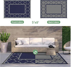 GENIMO Outdoor Rug 5' x 8' Patio Waterproof, Foldable Reversible Plastic Straw Area Rugs Mat for Camper Decor, Outside Carpet for Rv, Deck, Porch, Picnic, Beach, Balcony, Blue & Grey