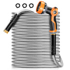 Omont Metal Garden Hose 50FT, Heavy Duty 304 Stainless Steel Water Hoses with Nozzle, Flexible Garden Hose, Lightweight, Rust Proof, No-Kink & Tangle for Yard, Outdoor, RV