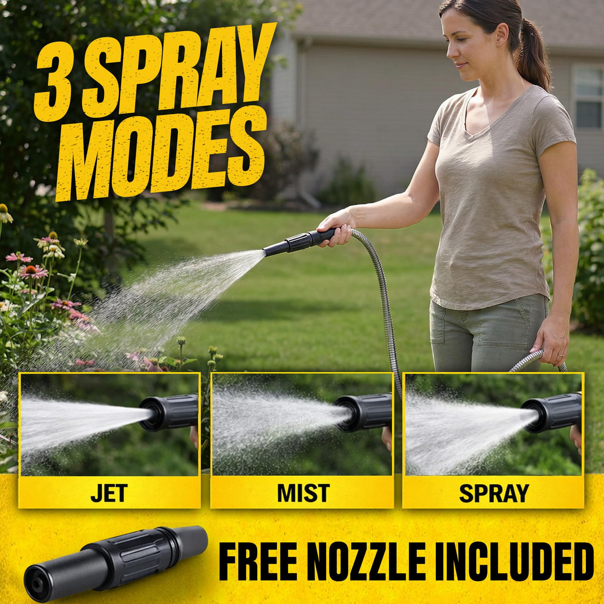 BIONIC STEEL 50 Ft Metal Garden Hose with Sprayer Nozzle