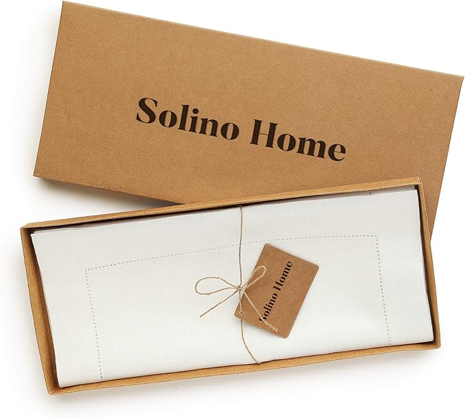 Solino Home Linen Ivory Table Runner 132 Inches Long - 100% Pure Linen Extra Long Table Runner 14 x 132 Inch for Fall, Autumn, Thanksgiving, Christmas - Classic Hemstitch