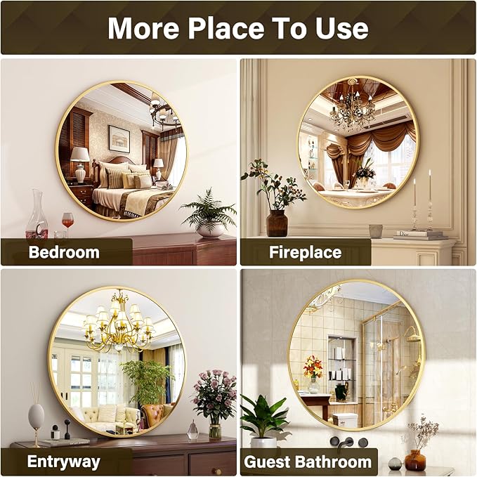30 Inch Round Mirror - Circle Mirrors for Bathroom, Entryway and Living Room Wall Decor, Modern Hanging Vanity Mirror, Matte Gold Circle Decorative Wall Mirror