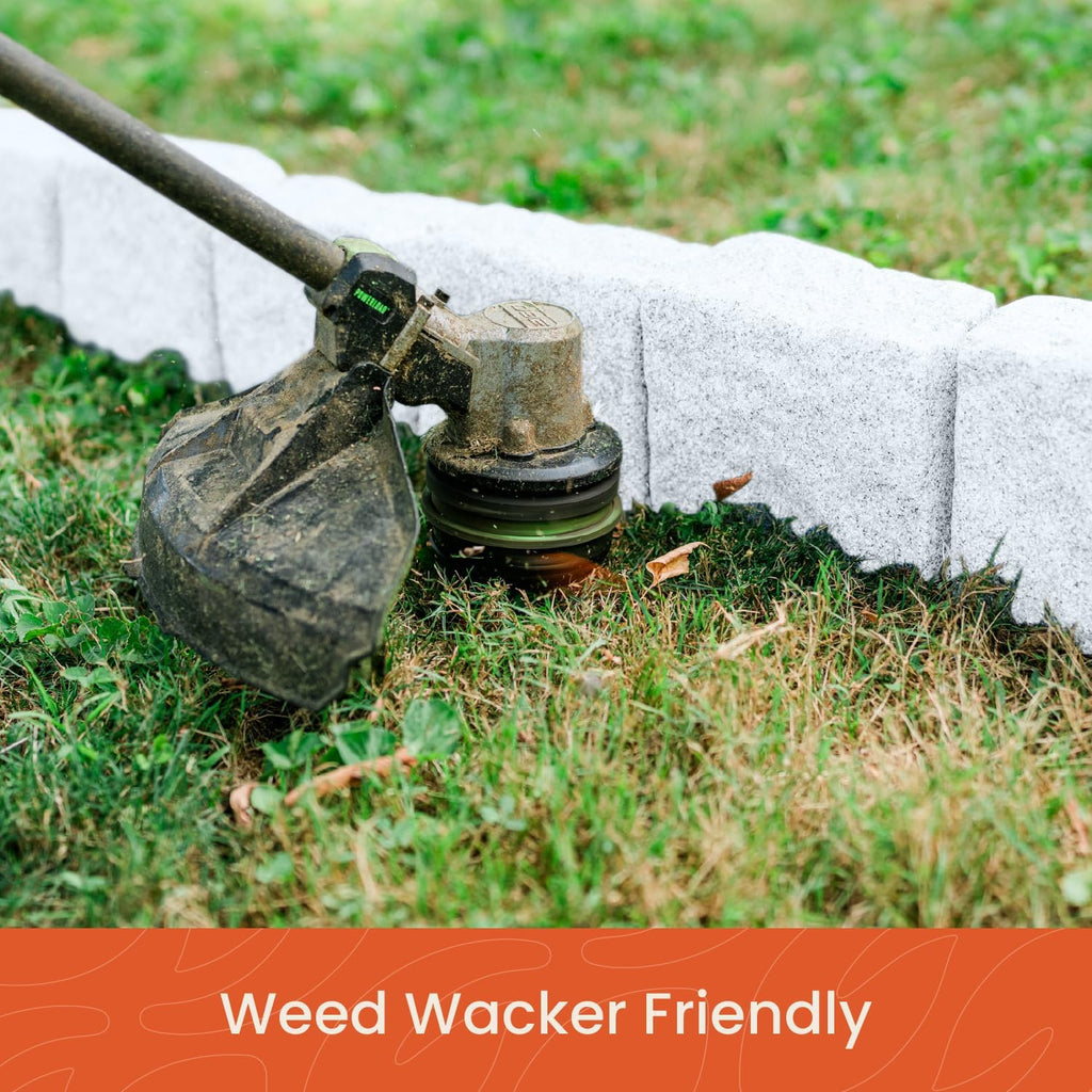 Beuta Landscape Edging | Garden Edging Border | Faux Stone Blocks for Lawn Edging, Flower Beds & Yard Edging – 4 Pack | Each Section Has 6 Blocks 48" L x 4" W x 6.5" H | 8 Spikes | Limewash