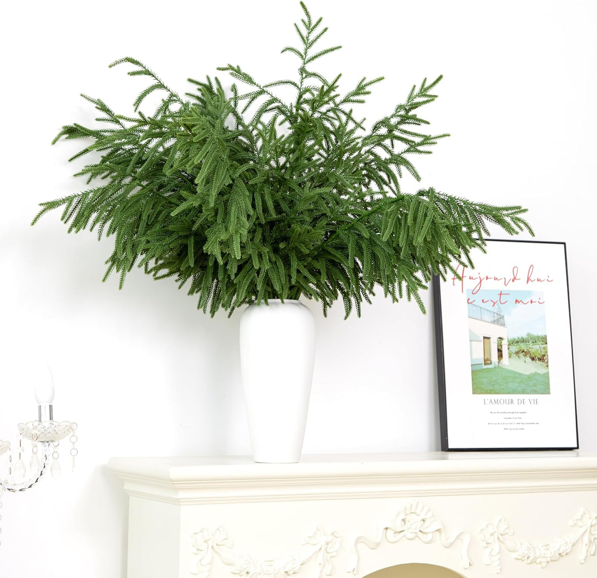 10 Pcs 36 Inch Artificial Norfolk Pine Stems Faux Christmas Greenery Evergreen Pine Branches Realistic Fake Cedar Pine Picks Winter Greens for Vases DIY Garland Wreath Home Holiday Decor