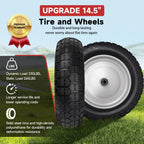 4.80/4.00-8 Tire, 14.5" Flat Free Wheelbarrow Tire and Wheel, 5/8" 3/4" Bearings Solid Replacement Tires, 3" -7" Centered Hub, Universal Fit 4.80/4.00-8, 3.50/3.00-8, 4.00-6, 2 Pack