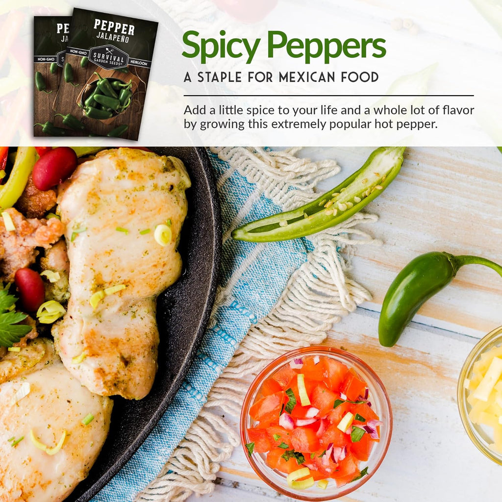 Jalapeño Pepper Seeds for Planting | Hot Heirloom Non-GMO Peppers for Pickling & Salsas – Survival Garden Seeds (3 Packs)