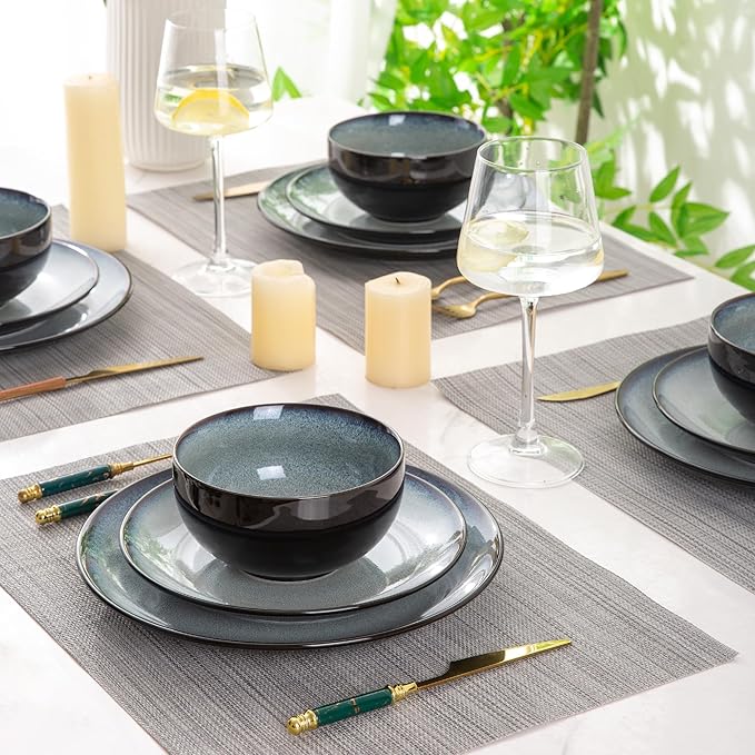 LERATIO Ceramic Dinnerware Sets for 12, 36 Pieces Plates and Bowls Sets,Reactive Glaze Dishes -Scratch Resistant, Dishwasher&Microwave Safe&Oven Safe