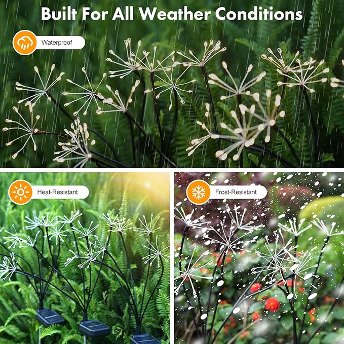 Kwaiffeo Solar Garden Lights Outdoor: Waterproof 2 Modes Twinkling Fireworks Light, Solar Lights for Outside Yard Pathway Garden Decor - Mothers Day Gardening Gifts for Women, Warm White -6Pack