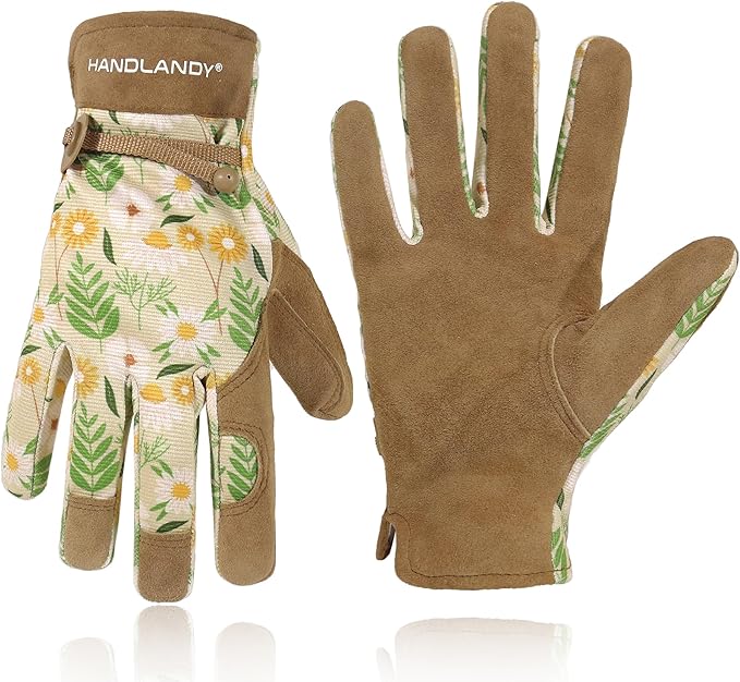HLDD HANDLANDY Work Gloves for Women and Ladies, Leather Gardening Gloves Flexible Mechanic Working Gloves