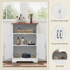 Smuxee Freestanding Cabinet Organizer, Farmhouse Style with Barn Door and Adjustable Shelf, White, for Bathroom, Kitchen, Living Room