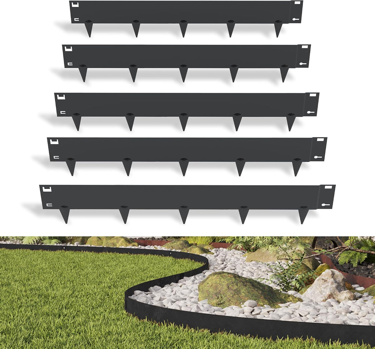5 Pack Metal Landscape Edging, 42”L x 7”H Black Bendable Steel Lawn Garden Edging Border, No Dig Edging for Landscaping Yard Pathway (16.5 Ft Total)