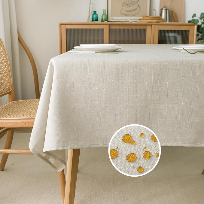 NLMUVW Ivory Table Cloth for Rectangle, Linen Textured Tablecloth Rustic Water Resistant Table Cover for Kitchen Dining and Party, 54 x 96 Inch