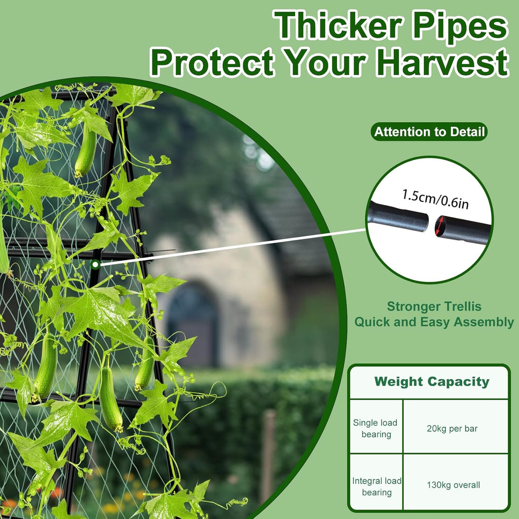 unho Garden Trellis for Climbing Plants with Tough Nylon Netting, 6ft Tall Sturdy Rustproof Metal Plant Support Tower for Vegetable Fruit Vine Cucumber Garden Lightweight，Outdoor