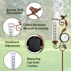 32" Garden Rain Gauge with Thermometer - 7" Glass Tube for Outdoor Indoor Use, Patio Yard Decor Statue