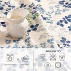 MYSKY HOME Floral Print Rectangle Tablecloth Waterproof Rectangular Table Cloth Linen Farmhouse Tablecloths for Kitchen Dining Spring Leaves Tablecloth for 4 Feet Table，60 x 84 Inches, Blue