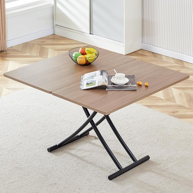 4 in 1 Folding Dining Table with Adjustable Lift Top & Wheels, Multi-Function Coffee Table to Dining Table for Apartments, Kitchens, Living Rooms, Scratch-Resistant & Easy Assembly