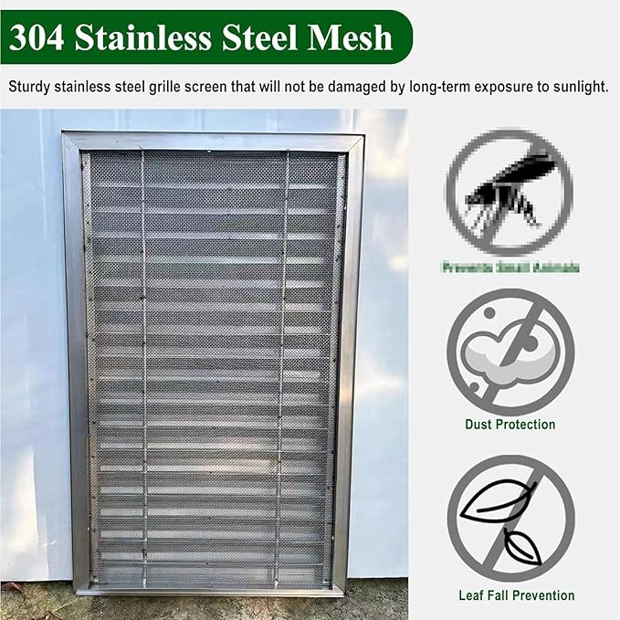 Heat Dissipation Louvered Vent Wall Gable Vents 304 Stainless Steel, Weather-Resistant Air Grille for Shed Barn Generator Box(14x20in/35x50cm)