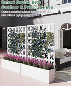 2PCS Metal Planter Box with Trellis,70.9"x47.2"x15.7" Raised Garden Bed with Drainage Holes, Privacy Planters for Outdoor Garden Bed for Climbing Plants,Vegetables,and Vines, White-X