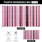 Outdoor Waterproof Rug 8'x10' Plastic Straw Rugs Washable Reversible Floor Mat Pink Stripe Carpet for Camping RV Deck Entryance Porch Picnic Balcony Beach Backyard
