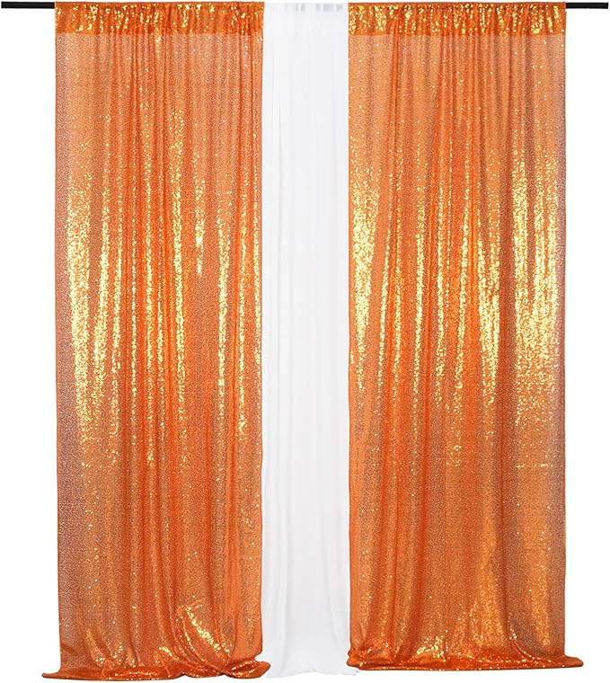 Eternal Beauty Sequin Backdrop Curtains, 2x8 Ft-2 Panels Orange Back Drop for Shimmer Photography Party Wedding Birthday Decor