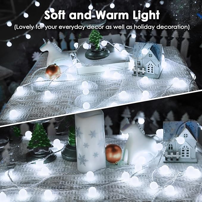 100LED Connectable String Lights Indoor Outdoor for Bedroom, 43ft White Christmas Lights with Remote & Timer, Plug in 8 Modes Waterproof Globe Fairy Light for Christmas Decor Room Classroom Wedding