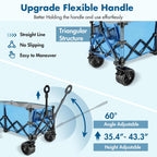 VILLEY Extended Collapsible Foldable Wagon with 330LBS Weight Capacity, 220L Heavy Duty Folding Utility Garden Cart with Big All-Terrain Beach Wheels with Brake & Drink Holders, Blue
