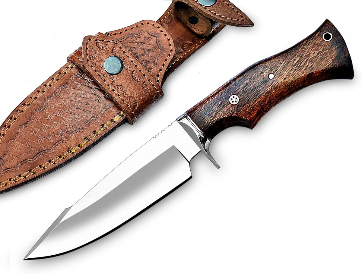 Warivo 10″ Handmade D2 Steel Hunting Knife with Leather Sheath - Ideal EDC Knife for Skinning, Camping, Bushcrafting and Outdoor Activities