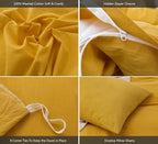 MooMee Bedding Duvet Cover Set 100% Washed Cotton Linen Like Textured Breathable Durable Soft Comfy (Solid Yellow, Full 80"x90")